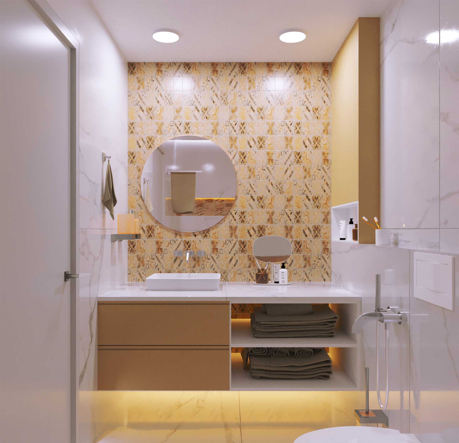 Bathroom with flush mount light fixtures Bathroom with flush mount light fixtures