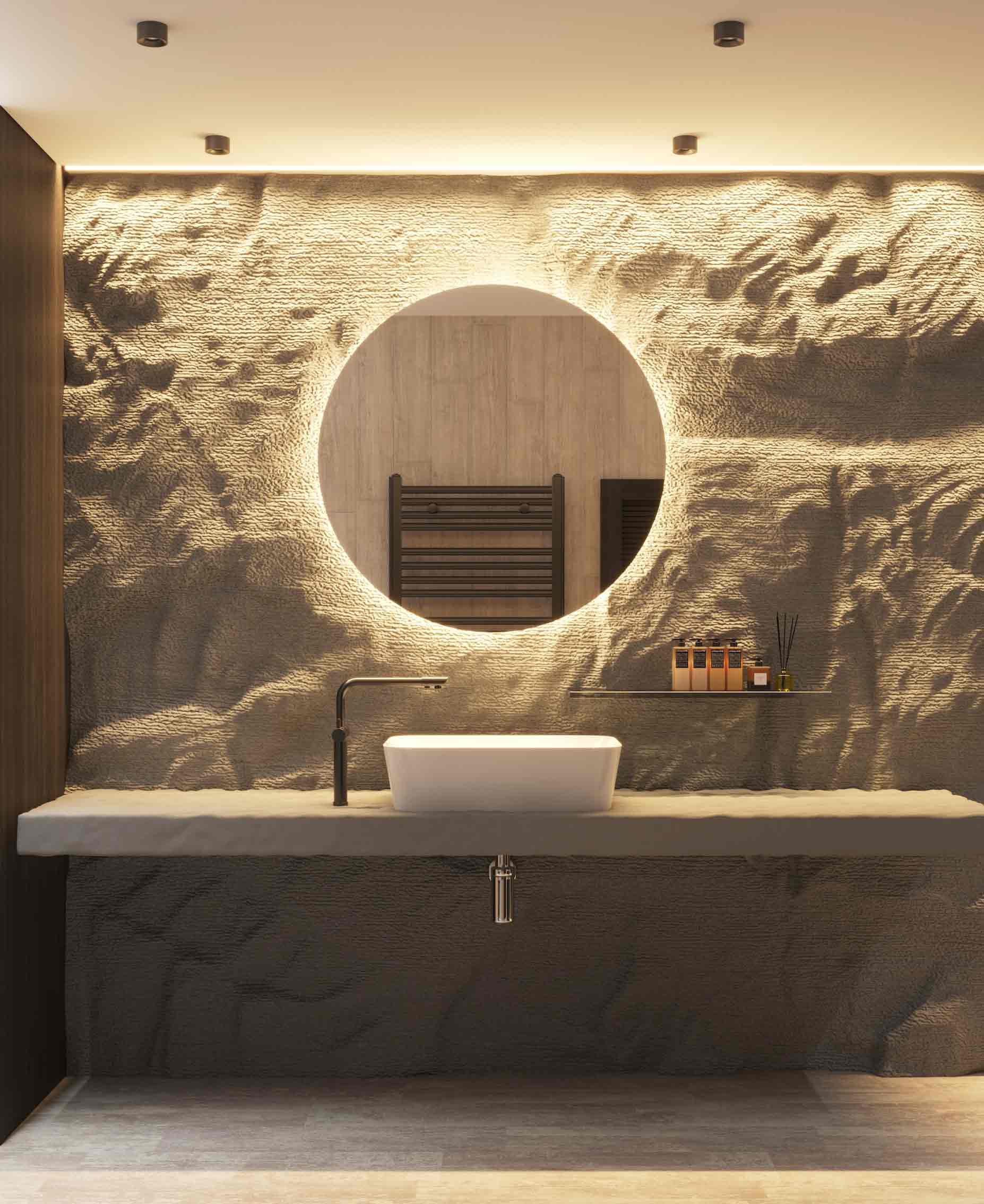 Bathroom with backlit mirror Bathroom with backlit mirror