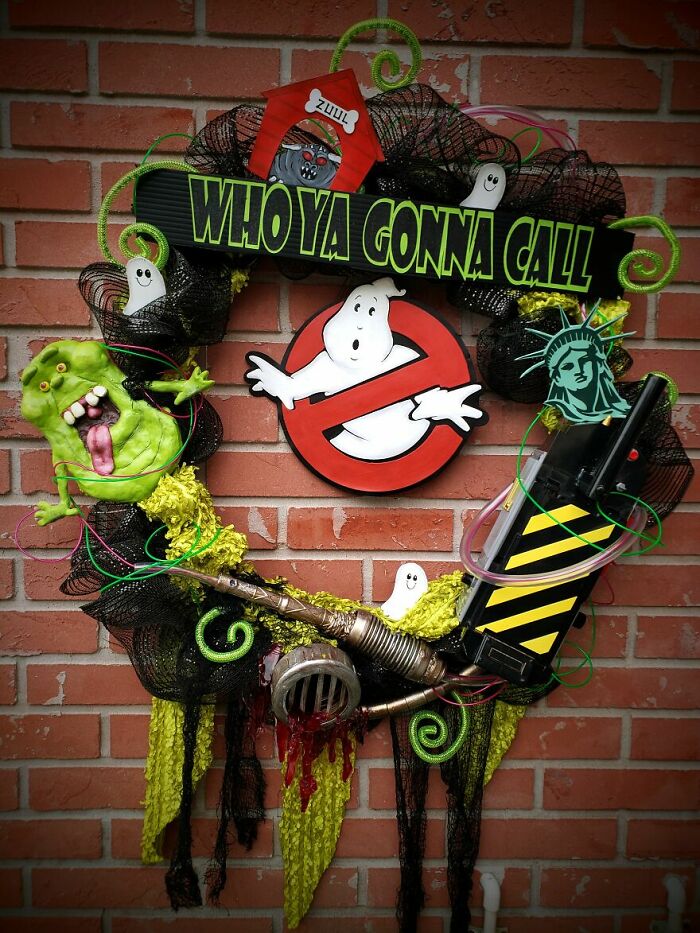 I Make Custom Wreaths For Any Holiday; Here Are The Beetlejuice And Ghostbusters Ones That I Made For Halloween