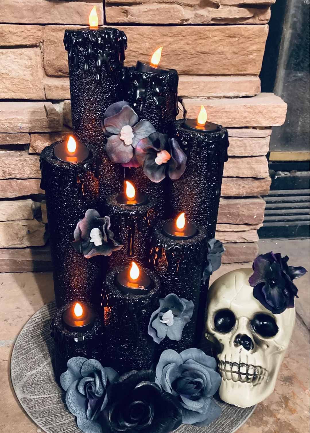 Black faux candles with roses and skull