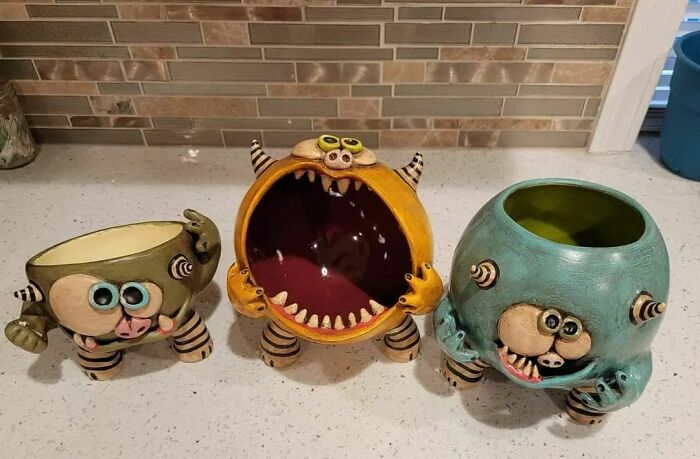 Today I Hit The Jackpot Though! I Was At A Garage Sale And Spotted These Adorable Monster Planters, Immediately Lost My Mind