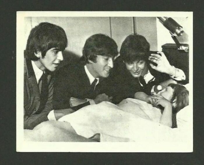 George, John And Paul Cheering Up A Sick Girl In The Hospital While They Were Visiting Ringo