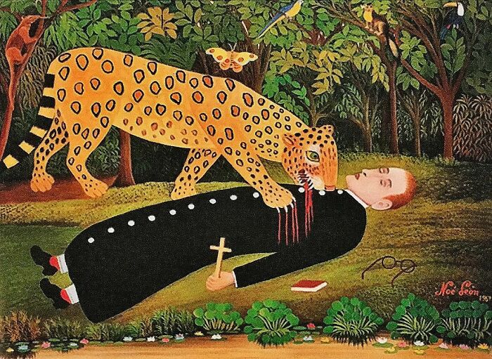 Missionary Being Eaten By A Jaguar (By Noé León, 1907)
