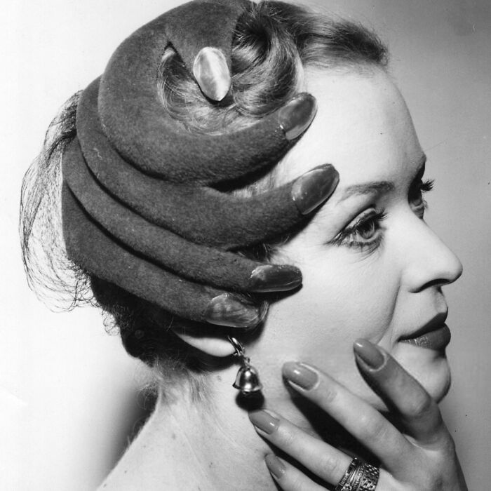 Model Wearing A Hat Shaped Like A Hand By Elsa Schiaparelli For Life Magazine, 1953. Photo By Douglas Miller