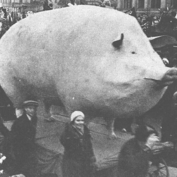 1920s Soviet Demonstration With A Large Sculpture Of A Pig
