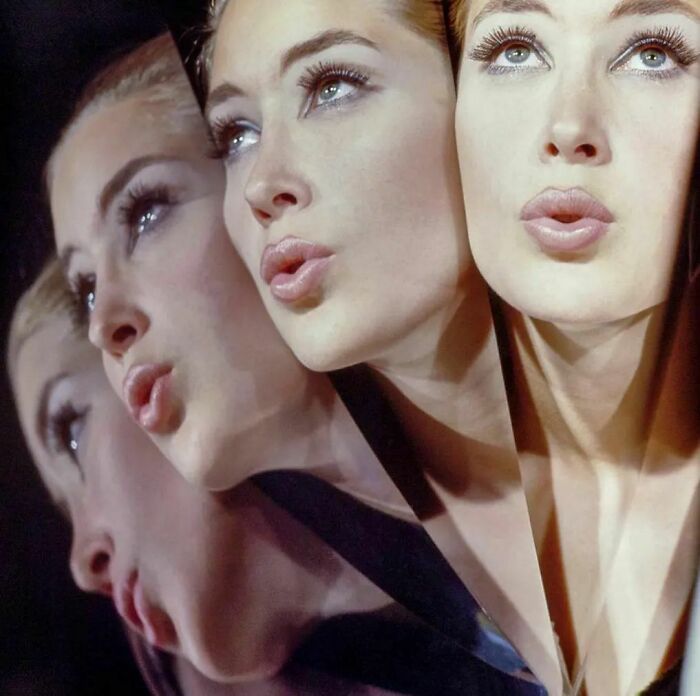 A Model’s Face Repeated Four Times In Mirrored Reflection, 1964. Photo By John Rawlings