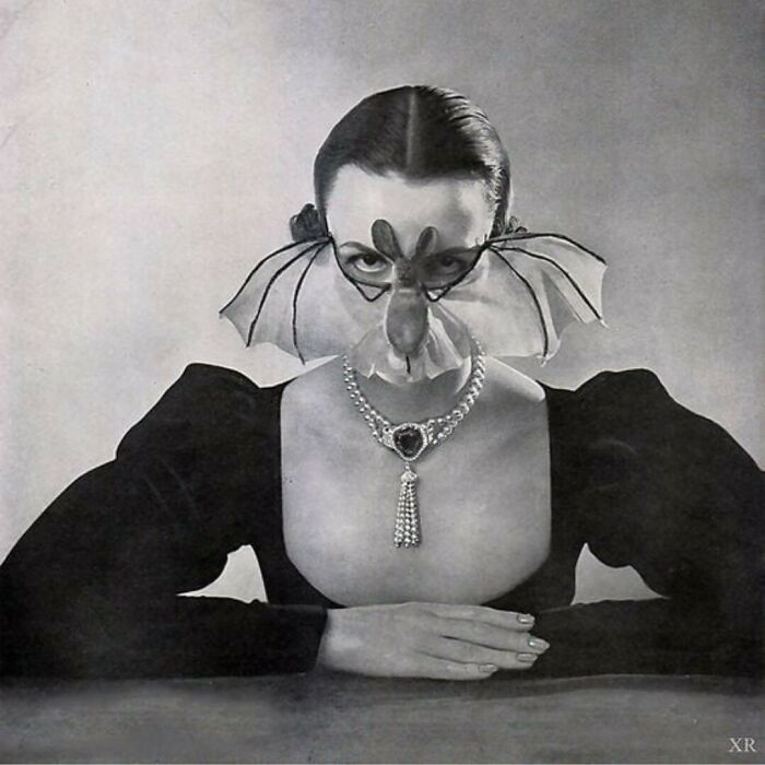 "The Bat" From A German Fashion Magazine C.1951.the Mask Was Created By The French Make Up Artist Fernand Aubry
