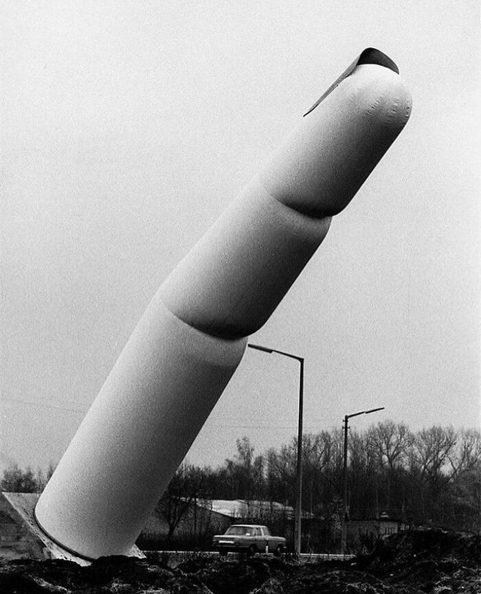 46 Foot Inflatable Index Finger Being Installed Near Nuremberg Airport - Germany, 1971