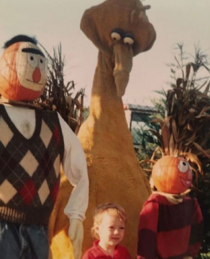 My Brother At Pumpkin Land In The Early 90s And Big Bird Looks Hungry