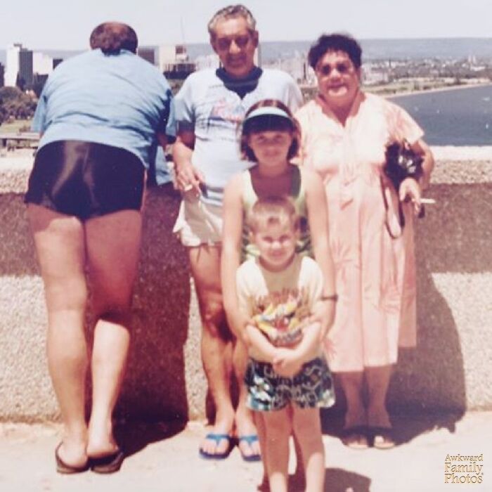 This Is Me With My Younger Brother, Our Grandparents, And Our Father In Hot Pants. Circa 1985, Australia