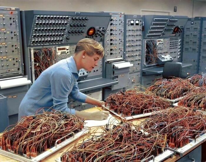 Engineer Karen Leadlay Working On The Analog Computers In The Space Division Of General Dynamics, 1964