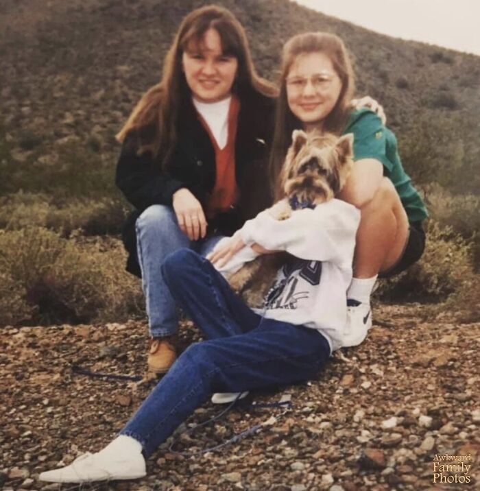 We Had Just Moved To Arizona And Our Parents Took The Three Of Us Out To The Desert To Get A Nice Christmas Card Photo With The Family Dog. This Was The Photo The Card Company Printed On 200 Cards
