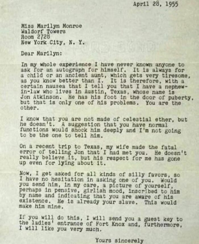 Letter From John Steinbeck To Marilyn Monroe