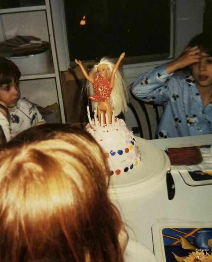 My Mom Attempted The Barbie Cake For My 8th Birthday. A Neighbor Gave Her General Instructions, And My Brother And Best Friend Were Clearly Unimpressed With The Results