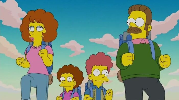 Whole Flanders family walking 