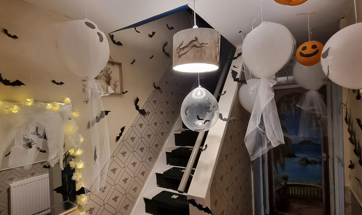 Ghost balloons decoration inside house