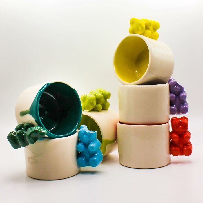 Porcelain Coffee Cups With Gummy Bear Handle