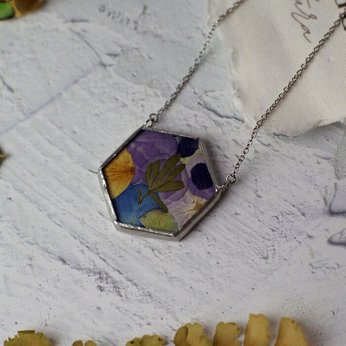 I Made Unique Handmade Tiffany Jewelry From Glass, Real Flowers And Fern
