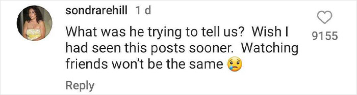 Comment discussing Matthew Perry's mysterious posts and their impact on fans. Comment discussing Matthew Perry's mysterious posts and their impact on fans.