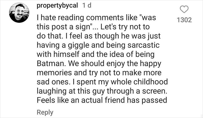 Instagram comment on Matthew Perry's Batman references, reflecting on his humor and impact on childhood memories. Instagram comment on Matthew Perry's Batman references, reflecting on his humor and impact on childhood memories.