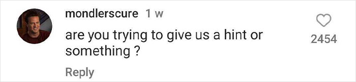 Comment questioning a hint with 2454 likes, referencing mysterious Batman posts by Matthew Perry. Comment questioning a hint with 2454 likes, referencing mysterious Batman posts by Matthew Perry.