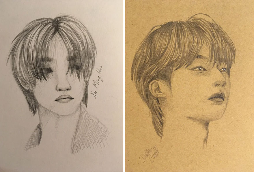 A Portrait From A Couple Of Years Ago (Not Totally Sure Since I Didn’t Date It Because I’m Dumb) vs. A Portrait From Yesterday. I Have A Lot To Learn Still But I’m Very Proud Of My Improvement! Never Throw Your Old Art Away, Otherwise You Can’t See How Far You’ve Come!