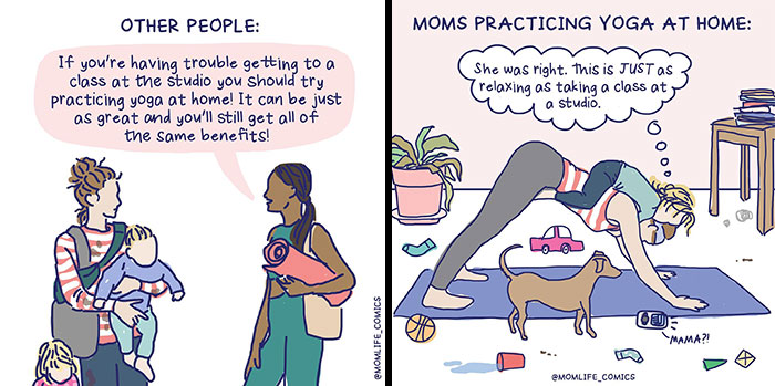 A Comic About A Mom Practicing Yoga At Home