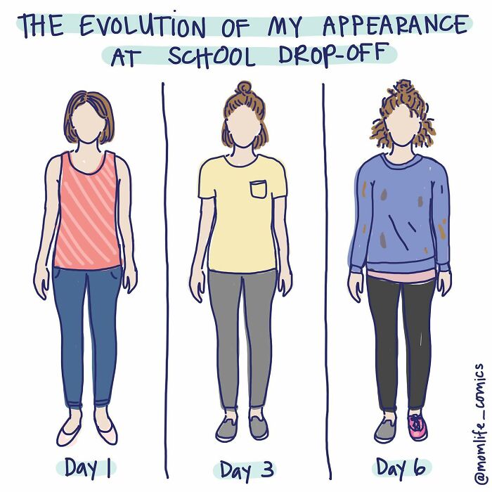 A Comic About The Evolution Of Appearance At School Drop-Off