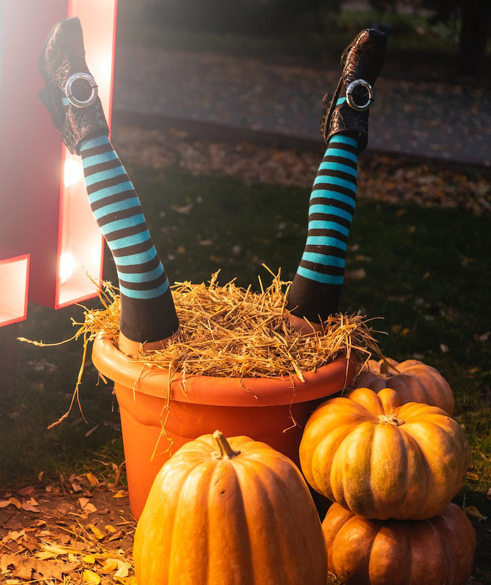 DIY witch legs and pumpkins