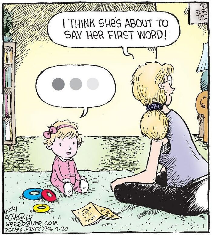 One-Panel Comic About First Words By Dave Coverly