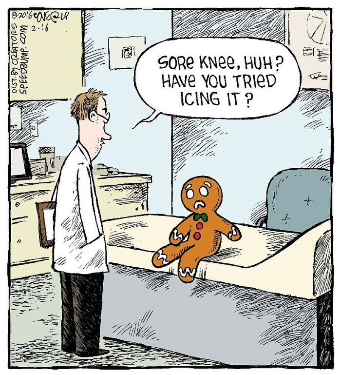 One-Panel Comic About Sore Knee By Dave Coverly