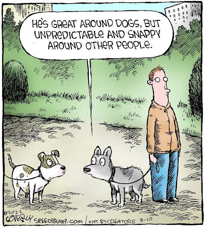 One-Panel Comic About An Unpredictable Dog Owner By Dave Coverly