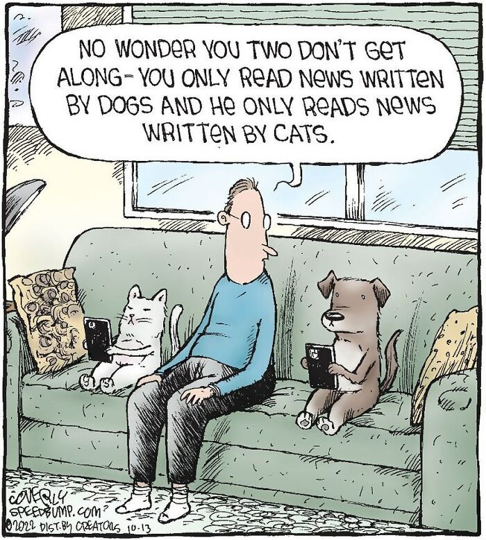 One-Panel Comic About Different Views Of Dogs And Cats By Dave Coverly