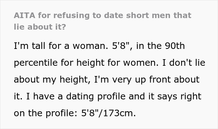 Woman Towers Over Dates After They Lie About Their Height, Throw Fits As She Refuses Second Date Woman Towers Over Dates After They Lie About Their Height, Throw Fits As She Refuses Second Date