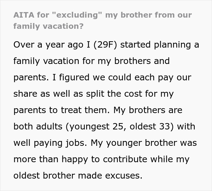 Woman Teaches A Cunning And Stingy Older Brother A Life Lesson By Excluding Him From Family Vacation Woman Teaches A Cunning And Stingy Older Brother A Life Lesson By Excluding Him From Family Vacation