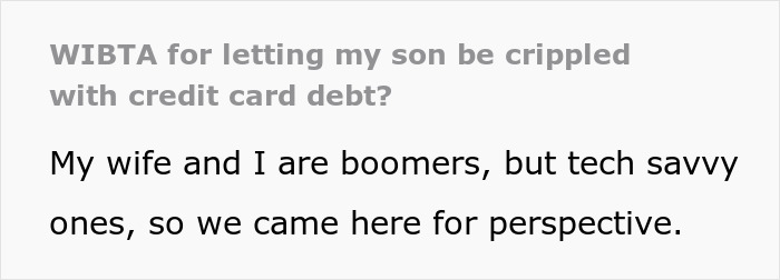 "He Stole One Of My Credit Cards": Entitled Son Expects His Well-Off Boomer Parents To Support Him "He Stole One Of My Credit Cards": Entitled Son Expects His Well-Off Boomer Parents To Support Him