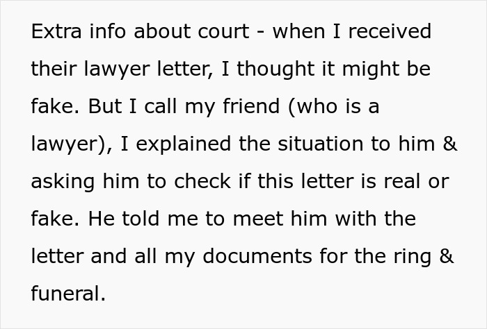 Text discussing court case details and verifying authenticity of lawyer letter regarding family heirloom dispute. Text discussing court case details and verifying authenticity of lawyer letter regarding family heirloom dispute.