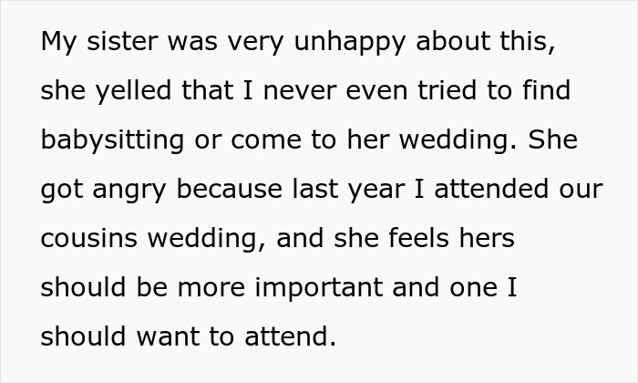 Woman Announces She Won't Attend Sister's Childfree Wedding, Fails To See Her Entitlement Woman Announces She Won't Attend Sister's Childfree Wedding, Fails To See Her Entitlement