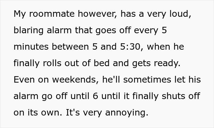 Woman Maliciously Gets Up And Starts Her Day After Roommate's First 5AM Alarm As Petty Revenge Woman Maliciously Gets Up And Starts Her Day After Roommate's First 5AM Alarm As Petty Revenge