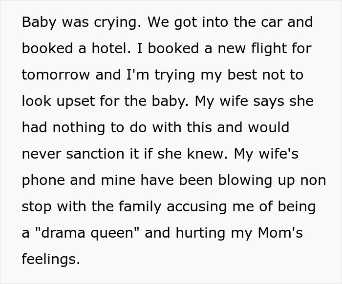 Text from a man describing a family intervention after visiting his mom to introduce their baby son. Text from a man describing a family intervention after visiting his mom to introduce their baby son.