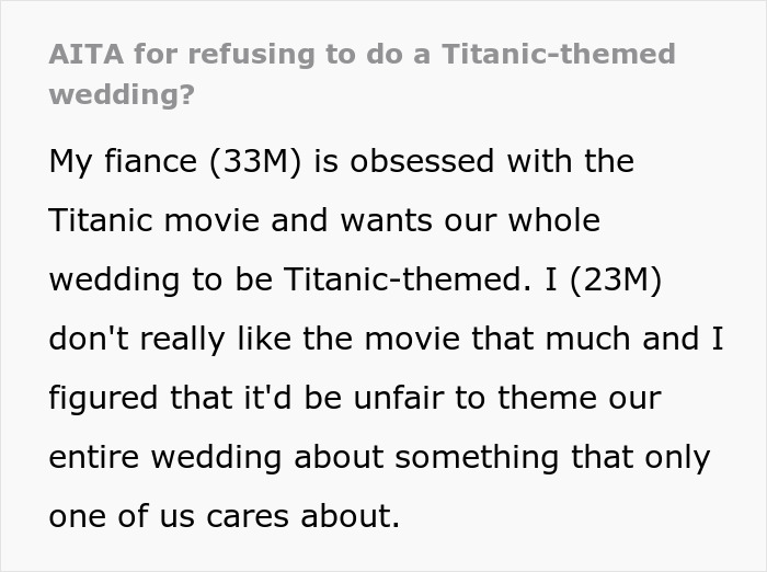 Man Sinks Fiancé’s Dreams Of Having A Titanic-Themed Wedding, He Storms Out Man Sinks Fiancé’s Dreams Of Having A Titanic-Themed Wedding, He Storms Out