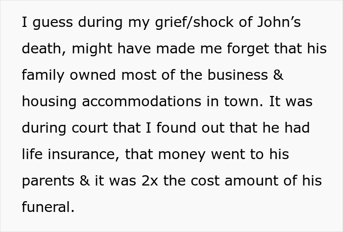 Text excerpt discussing grief and court revelations involving life insurance and family business ownership after a son's death. Text excerpt discussing grief and court revelations involving life insurance and family business ownership after a son's death.