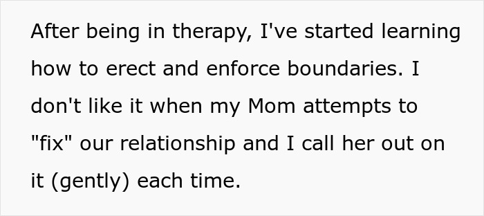 Text excerpt about a man learning to set boundaries with his mom during family intervention moments. Text excerpt about a man learning to set boundaries with his mom during family intervention moments.