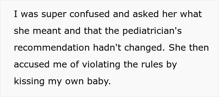 Woman kisses her own baby in front of mother-in-law, who tells her to stop for breaking the rules. Woman kisses her own baby in front of mother-in-law, who tells her to stop for breaking the rules.