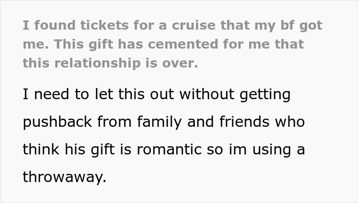 Woman Ends Her 2-Year Relationship After She Finds Out Cruise Tickets Are Her Birthday Gift Woman Ends Her 2-Year Relationship After She Finds Out Cruise Tickets Are Her Birthday Gift