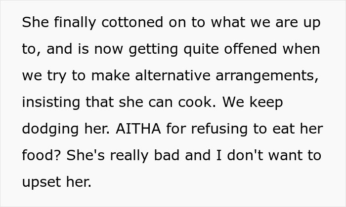 Couple Decides To No Longer Eat MIL's Food Because She's A Terrible Cook, She Gets Offended Couple Decides To No Longer Eat MIL's Food Because She's A Terrible Cook, She Gets Offended