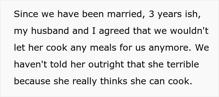 Couple Decides To No Longer Eat MIL's Food Because She's A Terrible Cook, She Gets Offended Couple Decides To No Longer Eat MIL's Food Because She's A Terrible Cook, She Gets Offended