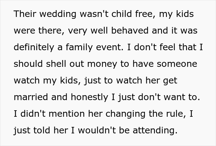 Woman Announces She Won't Attend Sister's Childfree Wedding, Fails To See Her Entitlement Woman Announces She Won't Attend Sister's Childfree Wedding, Fails To See Her Entitlement