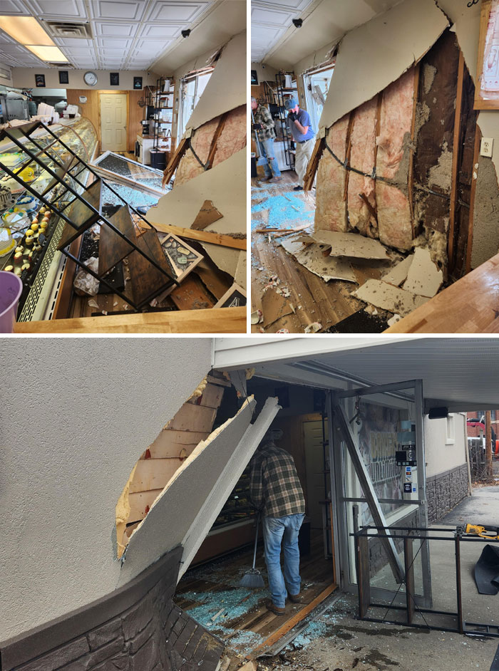 Car Crashed Into My Bakery At Work, Old Lady Accidentally Hit Her Gas Instead Of Brakes