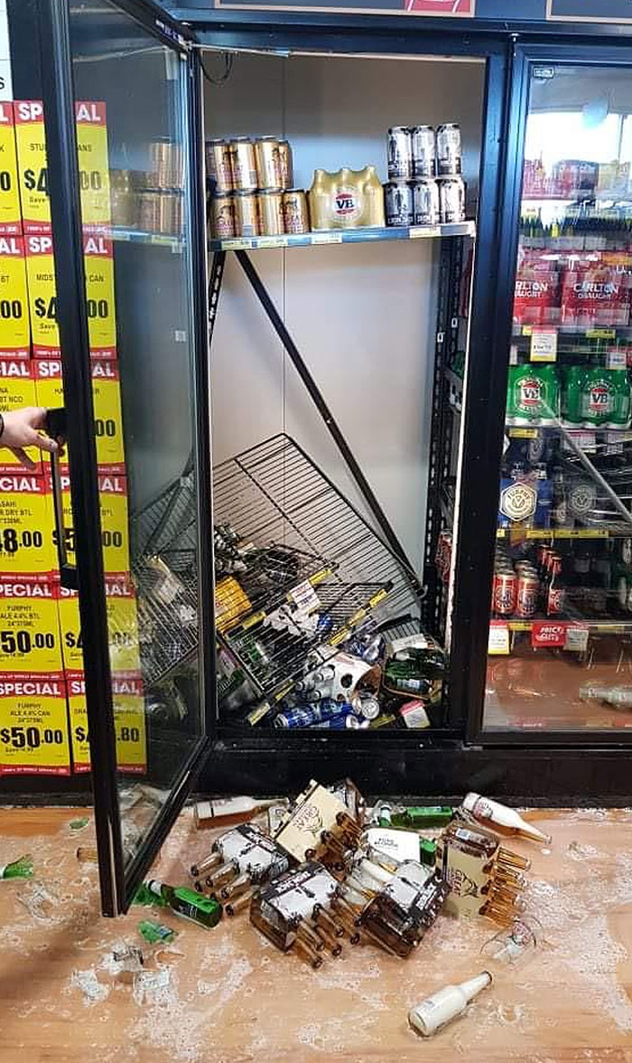 New Year's Eve At Work A Few Years Back. Was Refilling The Stock On The Bottom Shelf And The Whole Thing Collapsed, Almost Caught My Arm